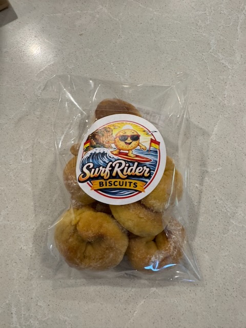 Bag of coconut-dusted Surf Rider Biscuits
